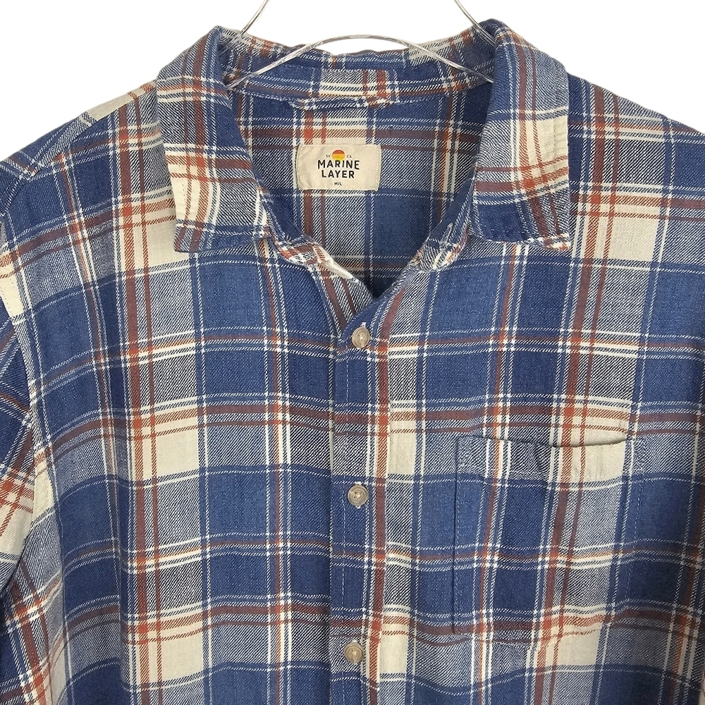Marine Layer Plaid Flannel Men's Shirt Long Sleeve Button Up M/L - Picture 3 of 8